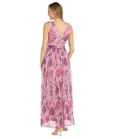 R & M Richards Petite Floral-Print Crinkled Maxi Dress