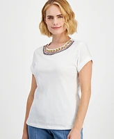 I.n.c. International Concepts Petite Cotton Rhinestone-Embellished Top, Created for Macy's