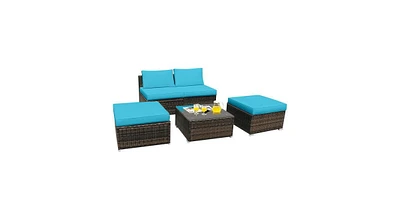 Slickblue 4 Pieces Patio Rattan Furniture Set with Tempered Glass Coffee Table