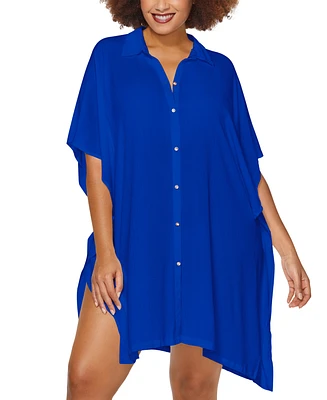 Raisins Curve Vacay Button-Up Shirt Cover-Up