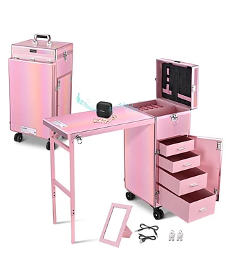 Byootique Nail Desk Mobile Station Rolling Makeup Manicure Table Unicorn Pink
