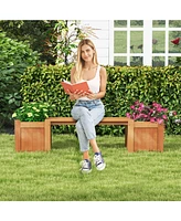 Slickblue Hardwood Planter Box with Bench for Garden Yard Balcony