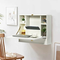 Slickblue Wall Mounted Folding Laptop Desk Hideaway Storage with Drawer