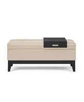 Simpli Home Oregon Storage Ottoman Bench with Tray Satin Cream Pu Leather