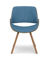 Simpli Home Malden Bentwood Dining Chair with Wood Back in Blue Linen Look Woven Fabric