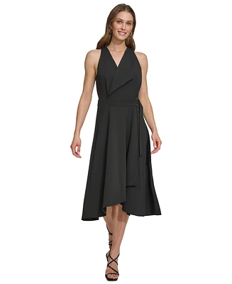 Dkny Women's V-Neck Belted Sleeveless A-Line Dress