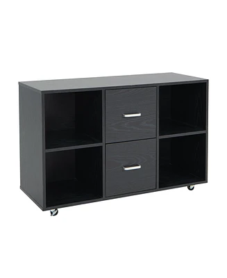 Slickblue 2 Drawer Wood Mobile File Cabinet with 4 Open Compartments