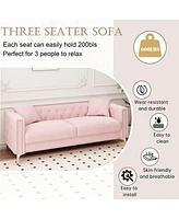 Streamdale Furniture Sofa Includes 2 Pillows, 83" Pink Velvet Triple Sofa, Suitable For Large And Small Spaces