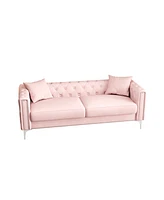 Streamdale Furniture Sofa Includes 2 Pillows, 83" Pink Velvet Triple Sofa, Suitable For Large And Small Spaces