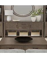 Simpli Home Ela Solid Wood Console Table in Smoky Brown