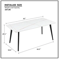 Porcelain Dining Table White 63"