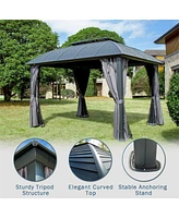 Streamdale Furniture 10'X12' Permanent Hardtop Gazebo with Curtains & Netting