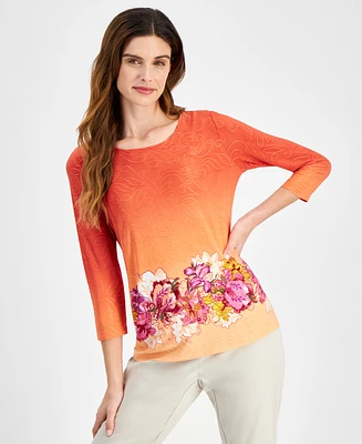 Jm Collection Women's Printed 3/4-Sleeve Top, Created for Macy's