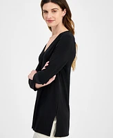 Jm Collection Women's 3/4-Sleeve Swing V-Neck Top, Created for Macy's