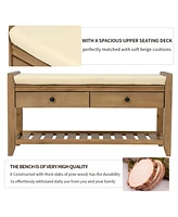 Shoe Rack With Cushioned Seat And Drawers, Multipurpose Entryway Storage Bench