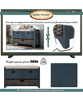 Storage Bench With Removable Basket And 2 Drawers, Fully Assembled Shoe Bench