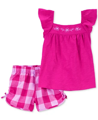 Carter's Toddler Girls Flutter-Sleeve Top & Gingham Shorts, 2 Piece Set