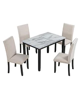 Streamdale Furniture Faux Marble 5-Piece Dining Set Table With 4 Thicken Cushion Dining Chairs Home Furniture