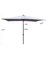 10 X 6.5FT Rectangular Patio Solar Led Lighted Outdoor Umbrellas With Crank And Push Button