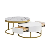 Modern Round Nesting Coffee Table With Drawers