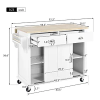 Simplie Fun White Kitchen Cart with Drop-Leaf Countertop