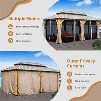 Cedar and Steel Hardtop Gazebo with Curtains