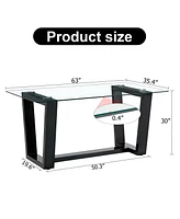 Glass Dining Table Large Modern Minimalist Rectangular for 6