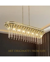 Modern Champagne Gold Kitchen Island Light - Oval Crystal Ceiling Chandelier