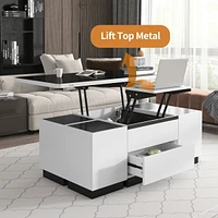 Streamdale Furniture Modern Lift Top Glass Coffee Table With Drawers & Storage Multifunction Table