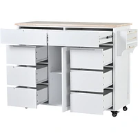 Rubber Wood Countertop Kitchen Cart with 8 Drawers