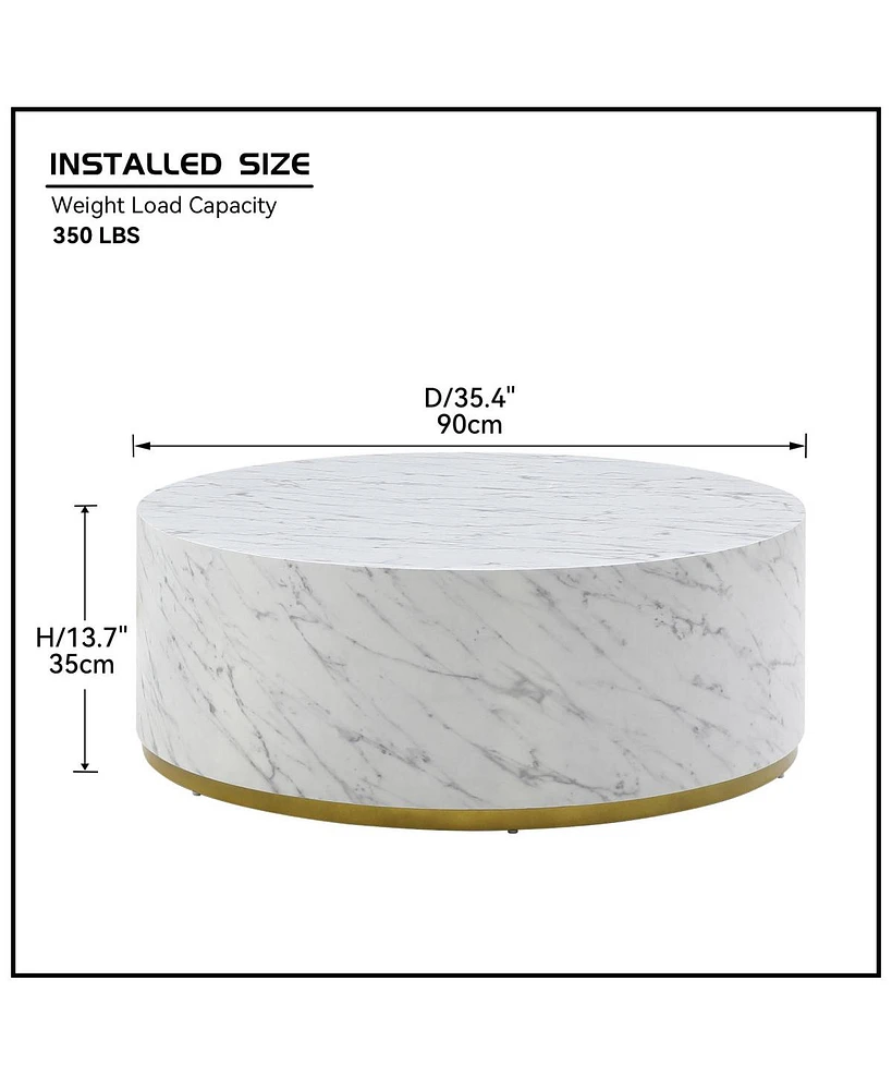 Streamdale Furniture Faux Marble Coffee Tables For Living Room, 35.4 3" Accent Tea Tables With Gold Metal Base