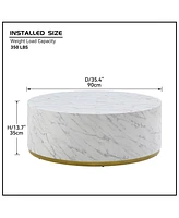 Simplie Fun Faux Marble Coffee Tables For Living Room, 35.4 3" Accent Tea Tables With Gold Metal Base