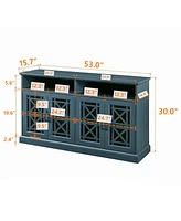 53 Wooden Tv Console, Storage Buffet Cabinet, Sideboard With Glass Door And Adjustable Shelves