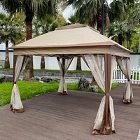 Outdoor 11X 11FT Pop Up Gazebo Canopy With Removable Zipper Netting, 2-Tier