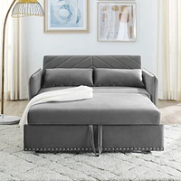 Simplie Fun Pull-Out Sofa Sleeper, 3-In-1 Adjustable Sleeper With Pull-Out Bed, 2 Lumbar Pillows And Side