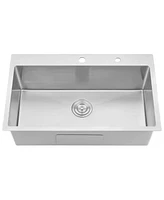 Streamdale Furniture Stainless Steel 30 In 2-Hole Single Bowl Drop-In Kitchen Sink With Bottom Grid And Basket