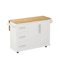 Kitchen Island Cart With 2 Door Cabinet And Three Drawers, 43.31 Inch Width With Spice Rack