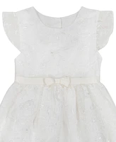 Blueberi Boulevard Baby Girls White Embroidered Flutter Sleeve Fit-and-Flare Dress