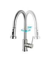 Streamdale Furniture Stainless Steel Pull Down Kitchen Faucet With Soap Dispenser Brushed Nickel
