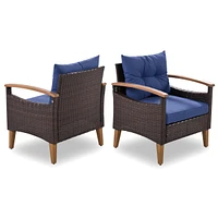 4-Piece Garden Furniture, Patio Seating Set, Pe Rattan Outdoor Sofa Set, Wood Table And Legs