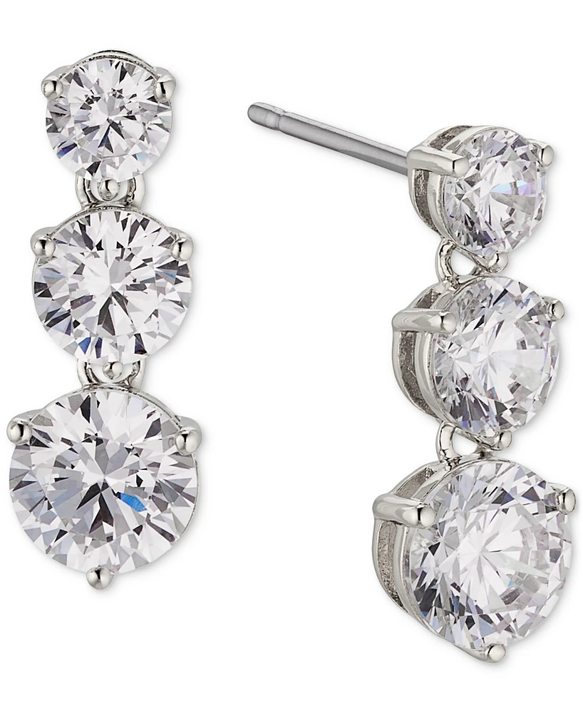 Eliot Danori Silver-Tone Cubic Zirconia Graduated Triple Drop Earrings, Created for Macy's