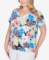 Hearts Of Palm Plus Size Printed Essentials Short Sleeve Top