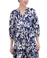 Jessica Howard Petite Printed Button-Front A-Line Dress