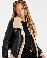 Maralyn & Me Juniors' Faux-Shearling Moto Jacket