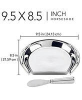 Certified International Derby Day at the Races Silver Plated 3-d Horseshoe Cheese Plate with Knife