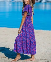 Cupshe Women's Floral Print V-Neck Lace Maxi Beach Dress