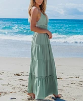 Cupshe Women's Sage Sleeveless Smocked Waist Ruffled Hem Maxi Beach Dress