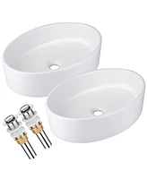 Yescom Aquaterior 2 Pcs Oval Porcelain Above Counter Vessel Sink Vanity Basin with Pop up Drain