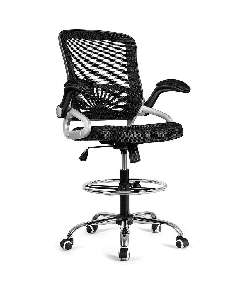 Slickblue Adjustable Height Flip-Up Mesh Drafting Chair with Lumbar Support
