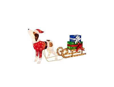 Slickblue Outdoor Pre-lit Xmas Dog and Sleigh with 170 Warm Bright Lights for Porch